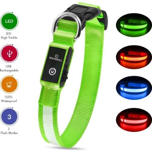 MASBRILL Dog Collar Adjustable Tactical Dogs Collars Pet Luminous Flashing Necklace Pet Led Collar For Small Big Dogs Supplies