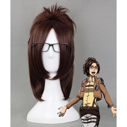 Attack on Titan Hans Zoe 40cm Short Straight Cosplay Wigs for Women Female Fake Hair Anime Universal for Party Brown+ Wig Cap