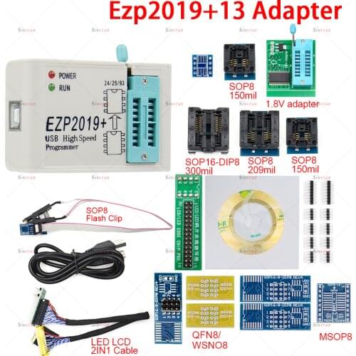 EZP2019 Full Set High-Speed USB SPI +12 Adapter Test Clip Sop8/16 Support 24 25 93 EEPROM Flash Bios Chip Programming Calculator