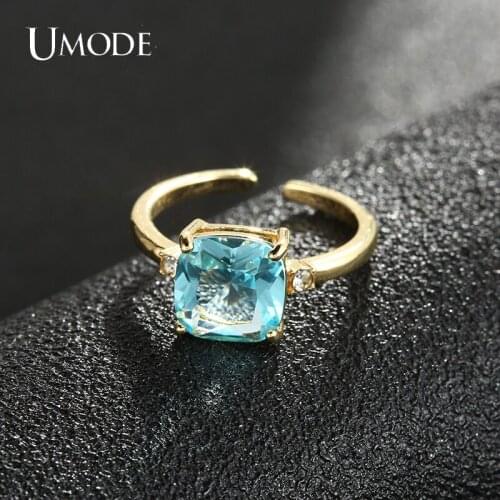 UMODE Luxury Female Blue Square Stone Ring Electroplating Gold Fashion Wedding Jewelry Promise Engagement Rings For Women UR0624