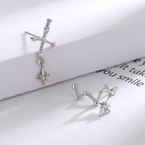 Cross Star Stud Earrings Asymmetrical Zircon For Women Original Fashion Korean New Trend Lady Party Accessories Gifts BOYULIGE