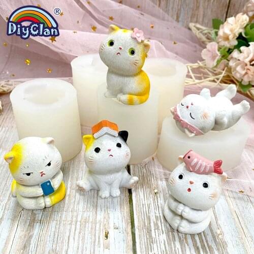Cute Kitten Silicone Chocolate Mold Cat Animal Soap Gypsum Model Cake Decorating Tools Confeitaria Candy Bar Ramadan Decoration