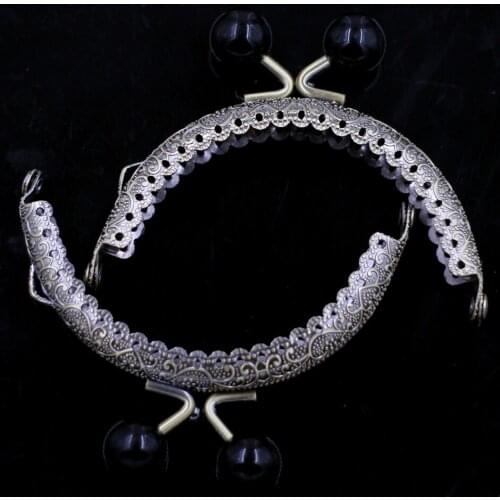 Bronze Tone Arch Ruffled Women Clutch Lock DIY Purse Frame Kiss Clasp 85mm Black Ball Head Handbag Handle Replacement Changement