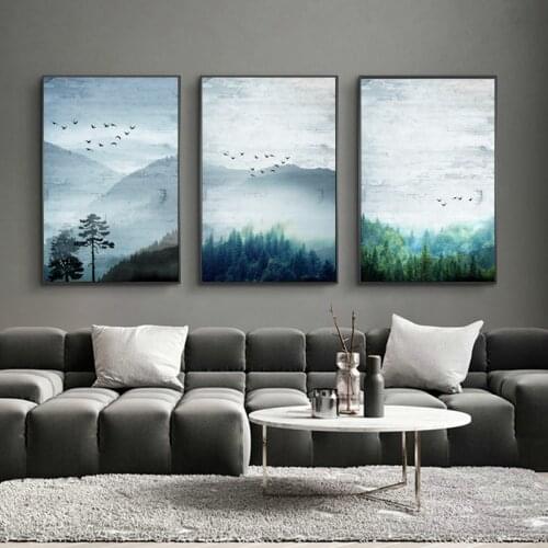 Modern Canvas Painting Nordic Landscape Posters and Prints Mountain Forest Tree Wall Pictures for Living Room Home Decoration