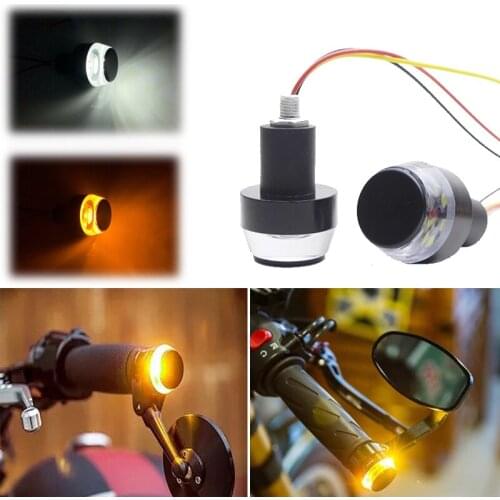 2 Pcs LED Motorcycle Turn Signal Light Indicator Blinker Handle Bar End Indicator Grip Plug Amber 22mm