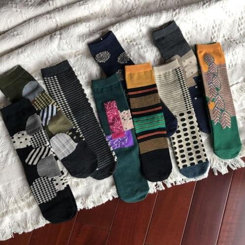 Unisex Cozy Warm Autumn Winter Womens Socks Combed Cotton Harajuku Japanese Colorful Funny Socks Retro Cartoon Geometry Tide Sox