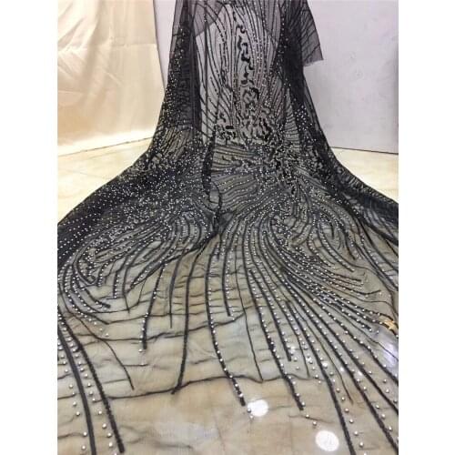 Embroidered lace fabric JRB-10701 high quality french net lace fabric fashion african tulle mesh lace fabric with many stones