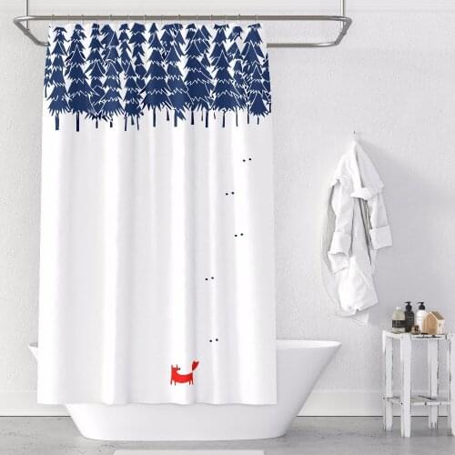 Custom Made Shower Curtain Bathroom Curtain Partition + Hooks 1.2/1.5/1.8/2x1.8m 1.5x2m 1.8x2m 2x2m 2.4x2m Fox Pine Tree White