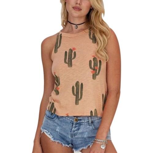 Women Loose Cactus Print Tank Summer Sleeveless Halter Neck Shirt Fashion Boho Tops 2021 New Style Femme