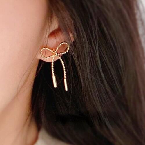 S925 sterling silver needle copper plated 18K real gold bow earrings hypoallergenic earrings women