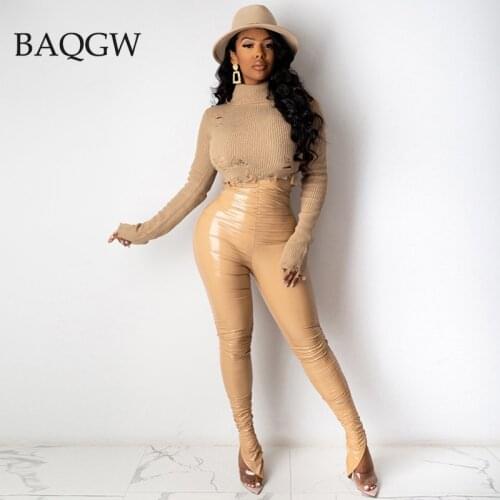 Githic Faux PU Leather Pencil Pants Women Side Split Skinny Bodycon High Waist Tight Trouser Black Fashion Fall Clothing Capris