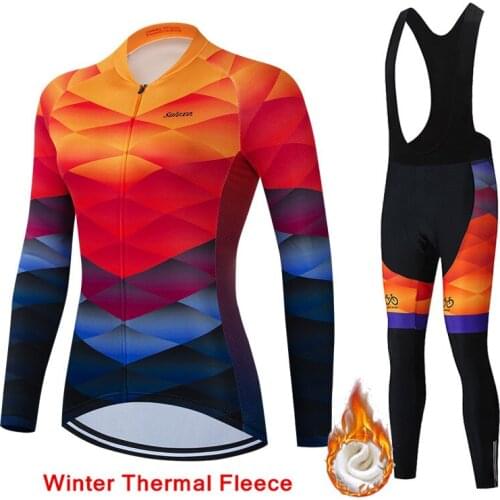 2021 Winter Cycling Jersey Set Women Thermal Fleece Long Sleeve Bicycle Clothing MTB Bike Wear Maillot Ropa Ciclismo Cycling Set