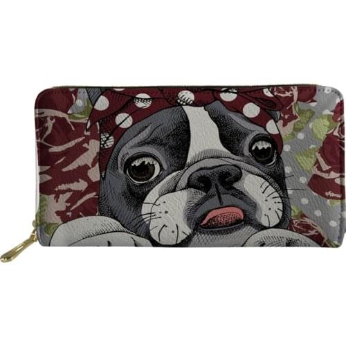 Purse Female Leather Boston Terrier Cute Womens Purses and Wallets Travel Long Card Coin Holders Portefeuille Femme