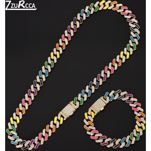 2021 Cuban Chain Bracelet Necklace Sets for Women Fashion Crystal Bridal Jewelry Sets ensemble femme 2 pieces conjuntos de joyas