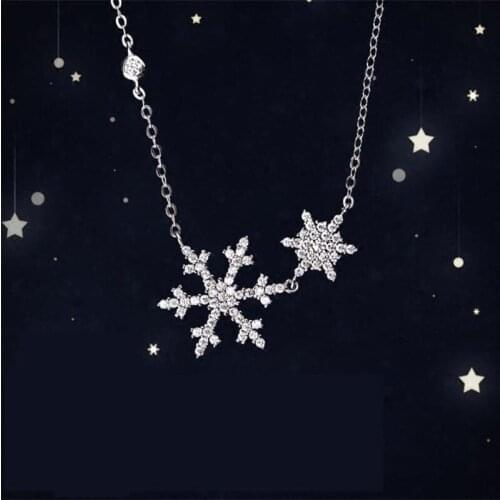Shining Zircon Double Snowflake Pendant Necklace For Women Jewelry Fashion Silver 925 Girls Clavicle Necklace Lady Accessories