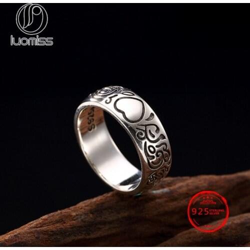 100% S925 Sterling Silver Ring Romantic Jewelry Rose Flower Heart Vintage Totem Ring