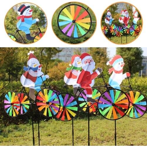 4XBC 3D Large Snowman Santa Claus On Bike Windmill Wind Spinner Whirligig Yard Garden Decor Christmas Gift