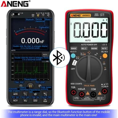 ANENG AN9002 Bluetooth Digital Multimeter 6000 Counts Auto Range True RMS AC DC Current Voltage Resistance Capacitance Tester