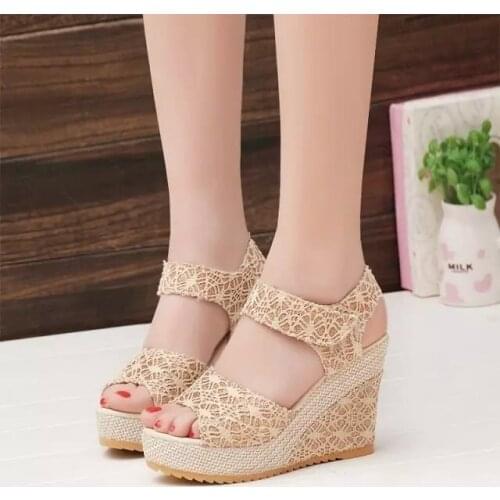Solid wedges casual shoes women sandals high heels 2021 new fashion hook & loop basic summer sandals women platform shoes