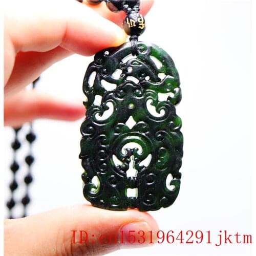 Black Green Jade Phoenix Pendant Gifts Chinese Natural Charm Amulet Double-sided Fashion Jewellery Carved Necklace