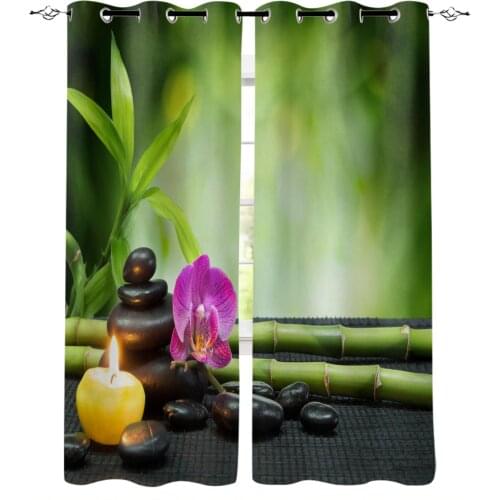 Flower Candle Stone Green Bamboo Plant Modern Blackout Curtains for Living Room Decoration Curtain Bedroom Kids Curtain Drapes