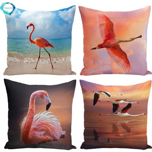 Watercolor Art Oil Painting Flamingo Bird Polyester Throw Pillow Cover Decorative Cushion Cover Bedroom Home Decor Pillowcase