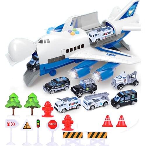 Music Story Simulation Track Inertia Childrens Toy Aircraft Storage Passenger Plane Police Fire Rescue Baby Boy Toy Car,Blue