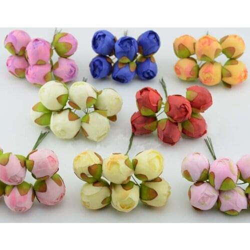 3CM Head,60PCS Fake Rose Bouquet Artificielle,Artificial Silk Mini Roses Buds With Wire Stem For Wedding Decorations,DIY Garland