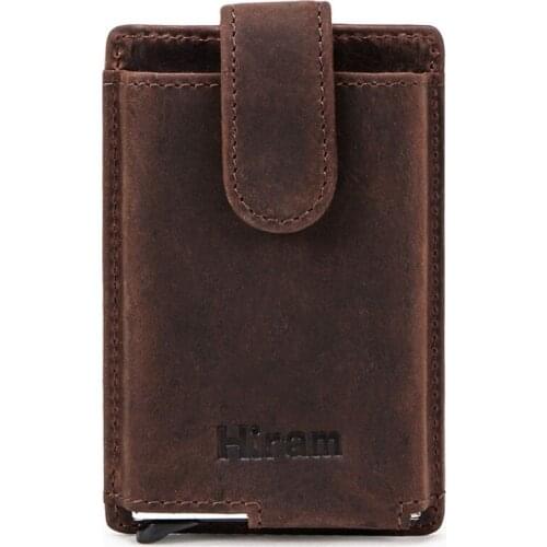 Men Aluminium Box RFID Blocking Card Holders Vintage Crazy Horse Leather Wallet Automatic Pop Up ID Bank Card Case Coin Purses