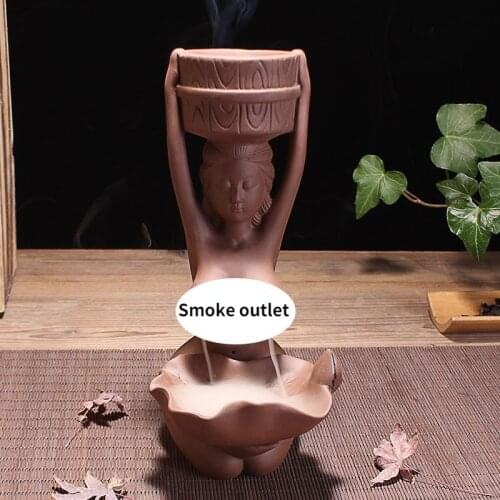 Backflow Incense Burner Woman Purple Sand Zen Home Decoration Yoga Tea Ceremony Zen Gift Viewing Crafts Backward Smoke Stove
