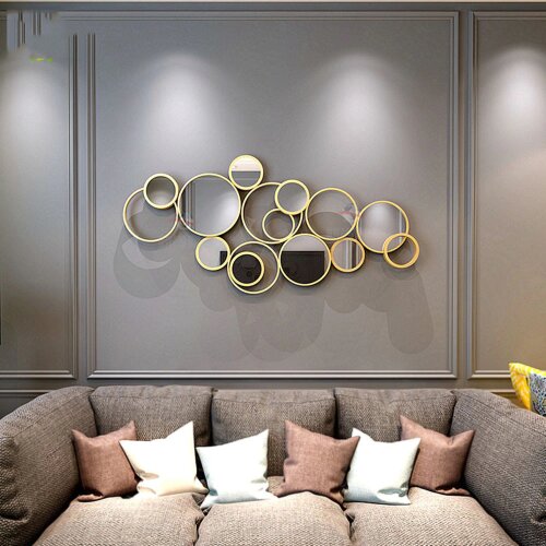 Metal Shape Round Mirror Decoration Wall Hanging Living Room Restaurant Bar Decoration Iron Frame Mirror Hanging Model House