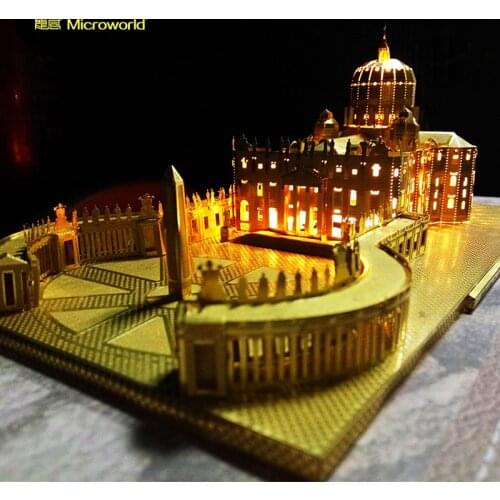 MICROWORLD St. Peters Basilica Cathedral 3D Metal Puzzle DIY Assembled Building Model Men Gift Hobby Collection Gold Silver