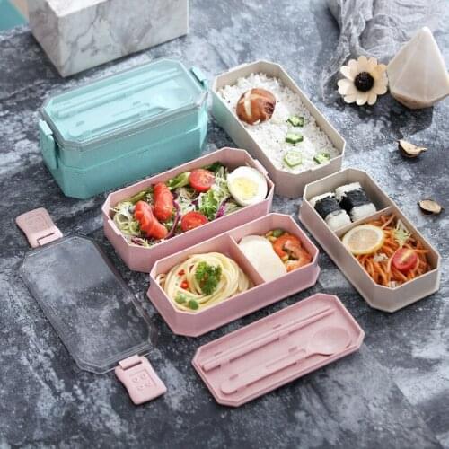 MeyJig Microwave Lunch Box Healthy Material Bento Box Leak-proof Portable Food Container 2 Layer Food Storage Food Box