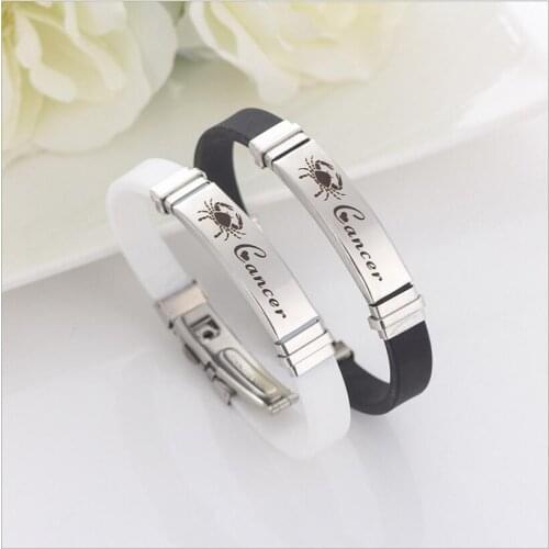 12 Constellations stainless steel Bracelets Men rubber Charm Casual Personality Bracelets & Bangles Jewelry For Women pulseras