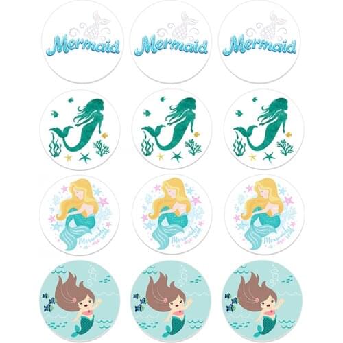 Mermaid Party Theme Stickers Set Mermaids Labels Party Self-adhesive Sticker Baby Shower Happy Birthday Party Gift Decorations
