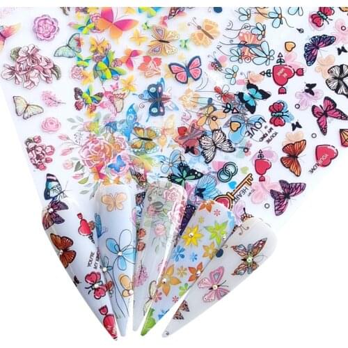 WUF Nail Butterfly Flower Foils Set Colorful Flowers Transfer Sticker Sliders Decal Adhesive Manicure Nail art Decoration Wrap