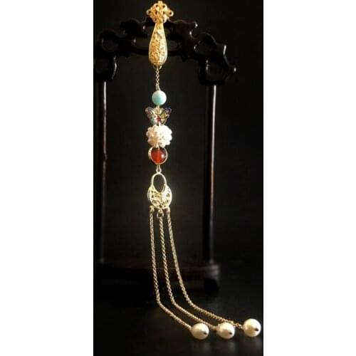 Natural Pearl China Antique Style Tassel Breastpin Cheongsam Pressure Lapel Chinese Clothing Pendant Waist Ornaments