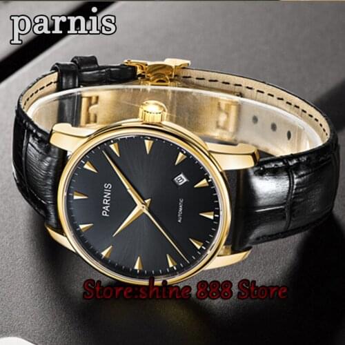 New 38mm Parnis black dial rose golden case sapphire glass miyota 821A automatic movement Mens watch