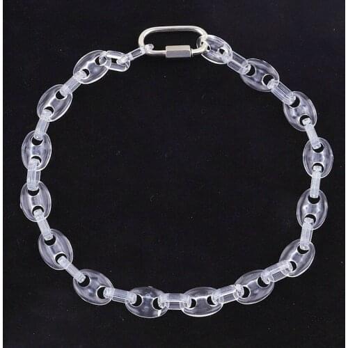 FishSheep Transparent Acrylic Chain Lock Necklace For Men Resin Clear Chain Pig Nose Choker Collar Pendant Necklace Jewelry Gift