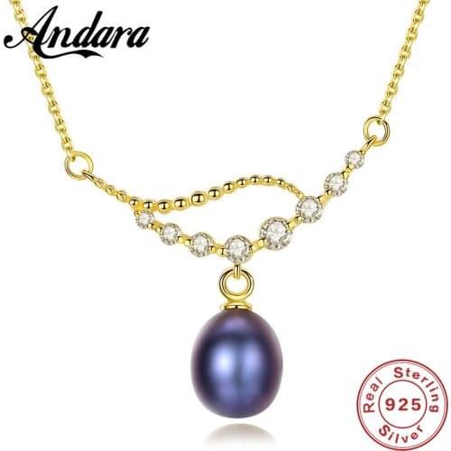 European Fashion Ladies Necklace S925 Sterling Silver AAAA Natural Pearl Jewelry Pendant Necklace Classic Chain