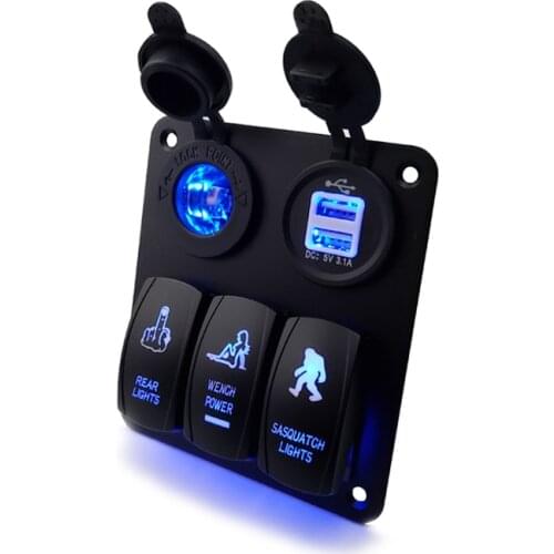3 Gang Rocker Switch Panel 4.2A Dual USB Slot Socket Digital Voltage Display Marine Ship Car Truck Switch Panel 12V