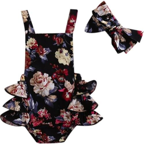 Pudcoco 0-24M 2PCS Newborn Toddler Baby Girls Clothes Flower Romper Sleeveless Jumpsuit Outfits Headband Clothes