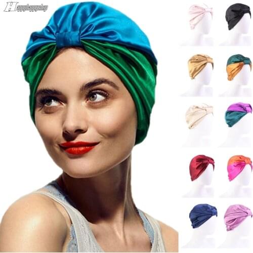 Luxury Women Satin Caps Elastic Band Hair Cover Turban Chemo Hat Beanies Cap Muslim Islamic Head Scarf Wrap Bandanas Headwear