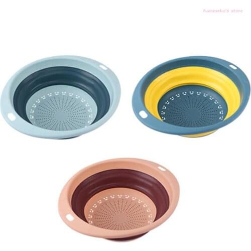 HX6D Foldable Collapsible Colander Fruit Washing Strainer Basket for Pasta Vegetable