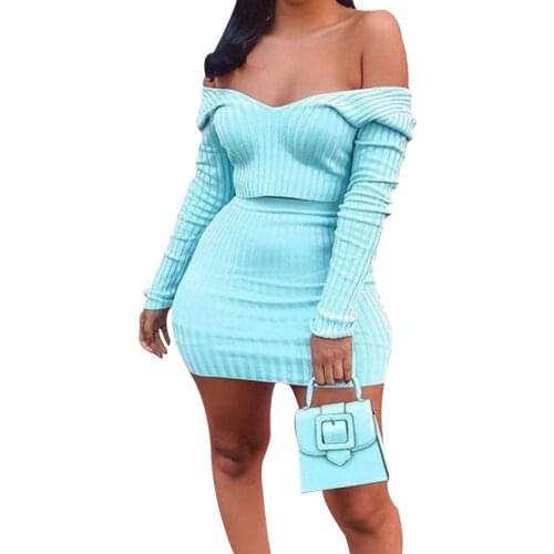 BAMBOOBOY Womens New Sexy V Neck Long Sleeve Slim Top and Skirt Suit Streetwear Causal Fitted Two Piece Set LN277