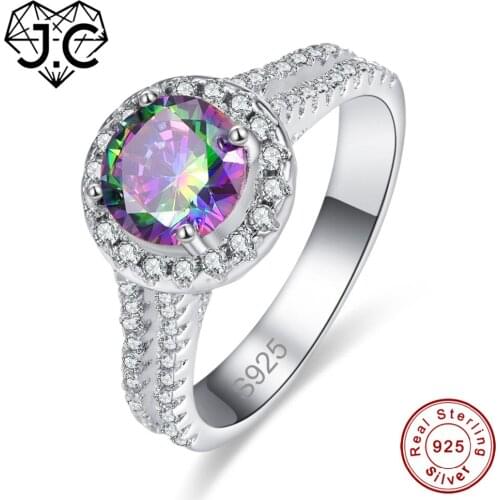 J.C New Vogue Simple Dazzling Round Cut Rainbow & White Topaz 925 Sterling Silver Ring Size 6 7 8 9 Women Perfect Fine Jewelry