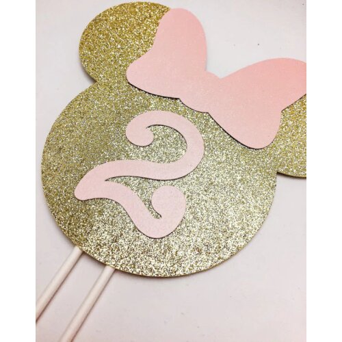 Gold and Pink mouse Cake Topper // Pink and Gold 2 years old Birthday Cake Topper
