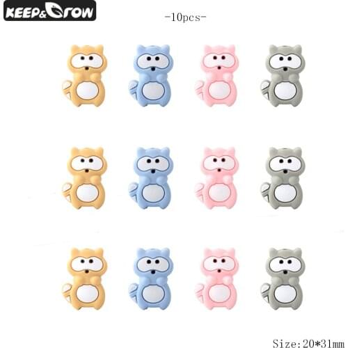 Keep&Grow 10Pcs Food Grade Silicone Beads Mini Raccoon BPA Free Silicone Teething Beads Baby Chewing Necklace Pendant Teethers