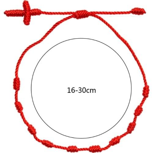 12Pcs Adjustable Kabbalah 7 Knot String Cross Bracelet Good Luck Tibet Bracelet
