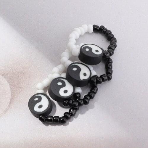 4pcs/set Tai Chi Beaded Ring Set Colorful Beads Flower Yin Yang Butterfly Elastic Rings for Women Girl Gifts Jewelry